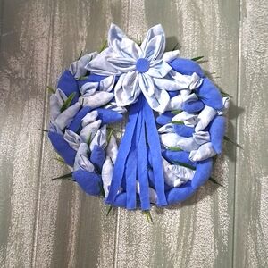 Handcrafted Blue and White Fabric tulip wreath + free gift